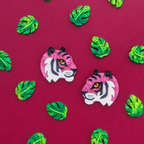 Pink Tiger Head Earrings