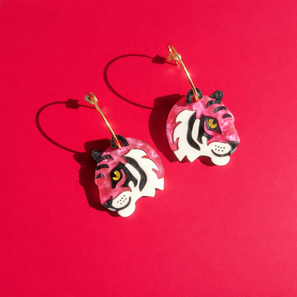 Pink Tiger Head Earrings