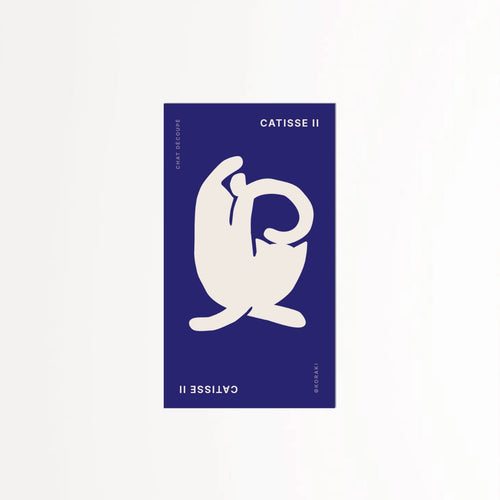Ivory drawn cat in the style of Matisse on dark blue background