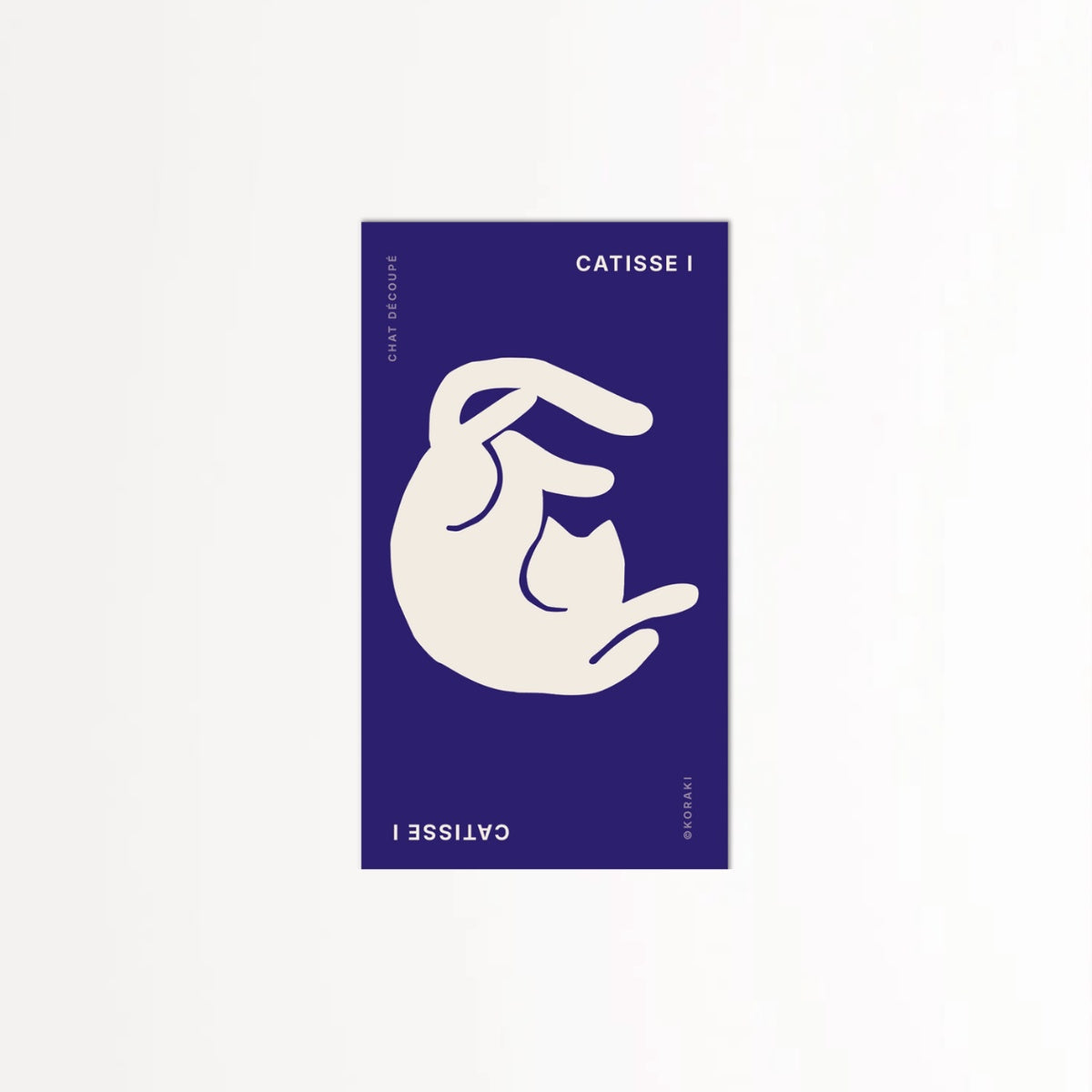 Ivory drawn cat in the style of Matisse on dark blue background