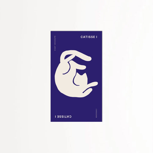 Ivory drawn cat in the style of Matisse on dark blue background