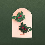 Green leaves with mini strawberries hair clips on branded card