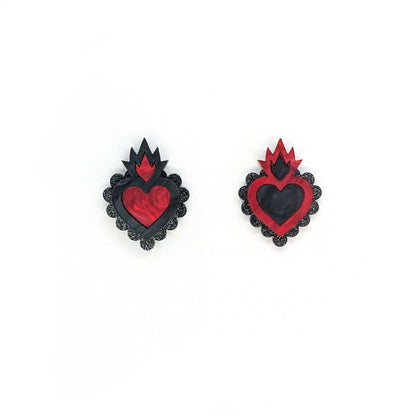 Black Burning heart studs