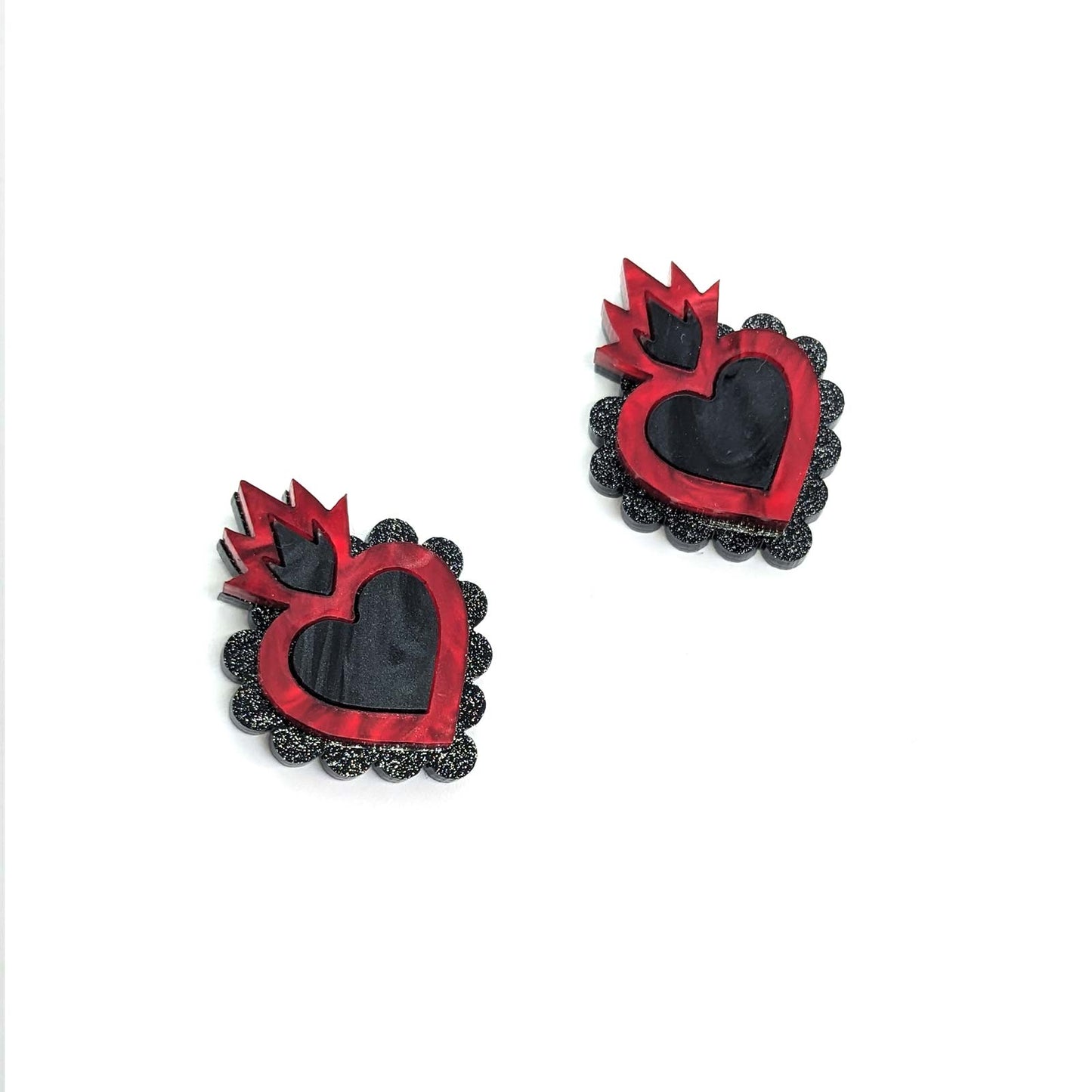 Black Burning heart studs