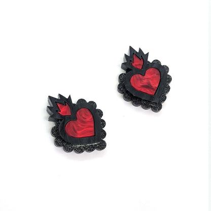 Black Burning heart studs