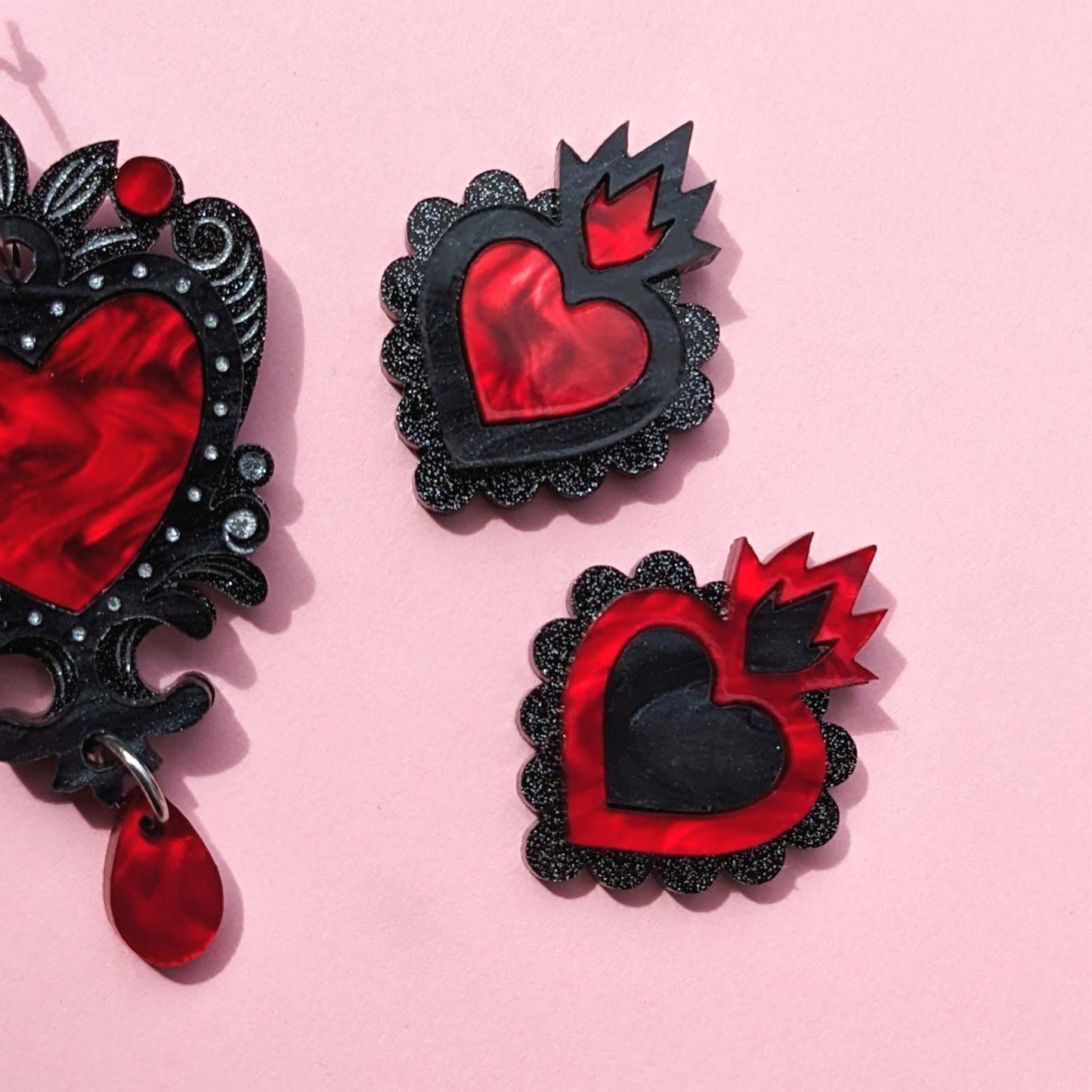 Black Burning heart studs