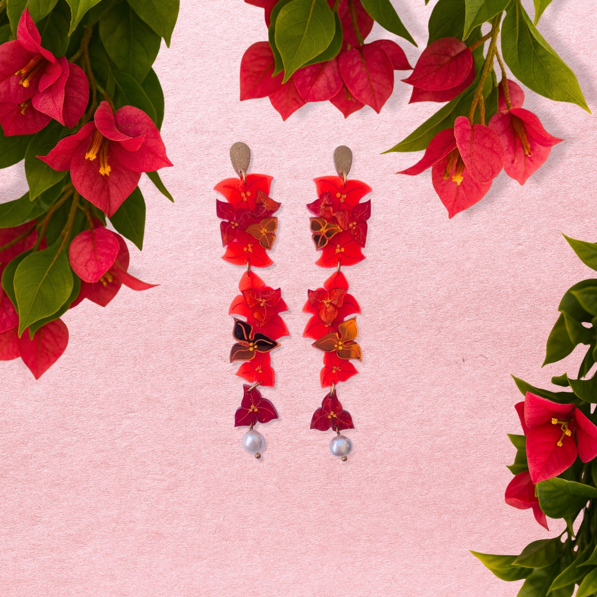 Orange red bougainvillea earrings