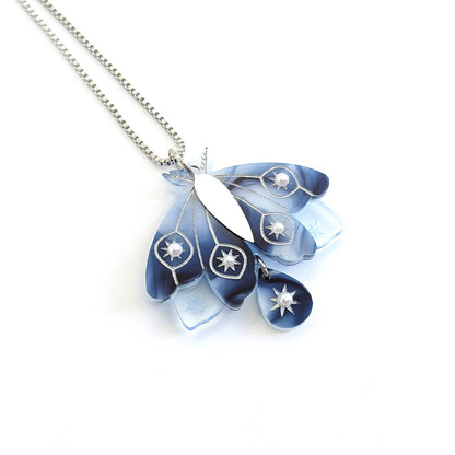 Ethereal Moth Pendant - Marble Blue