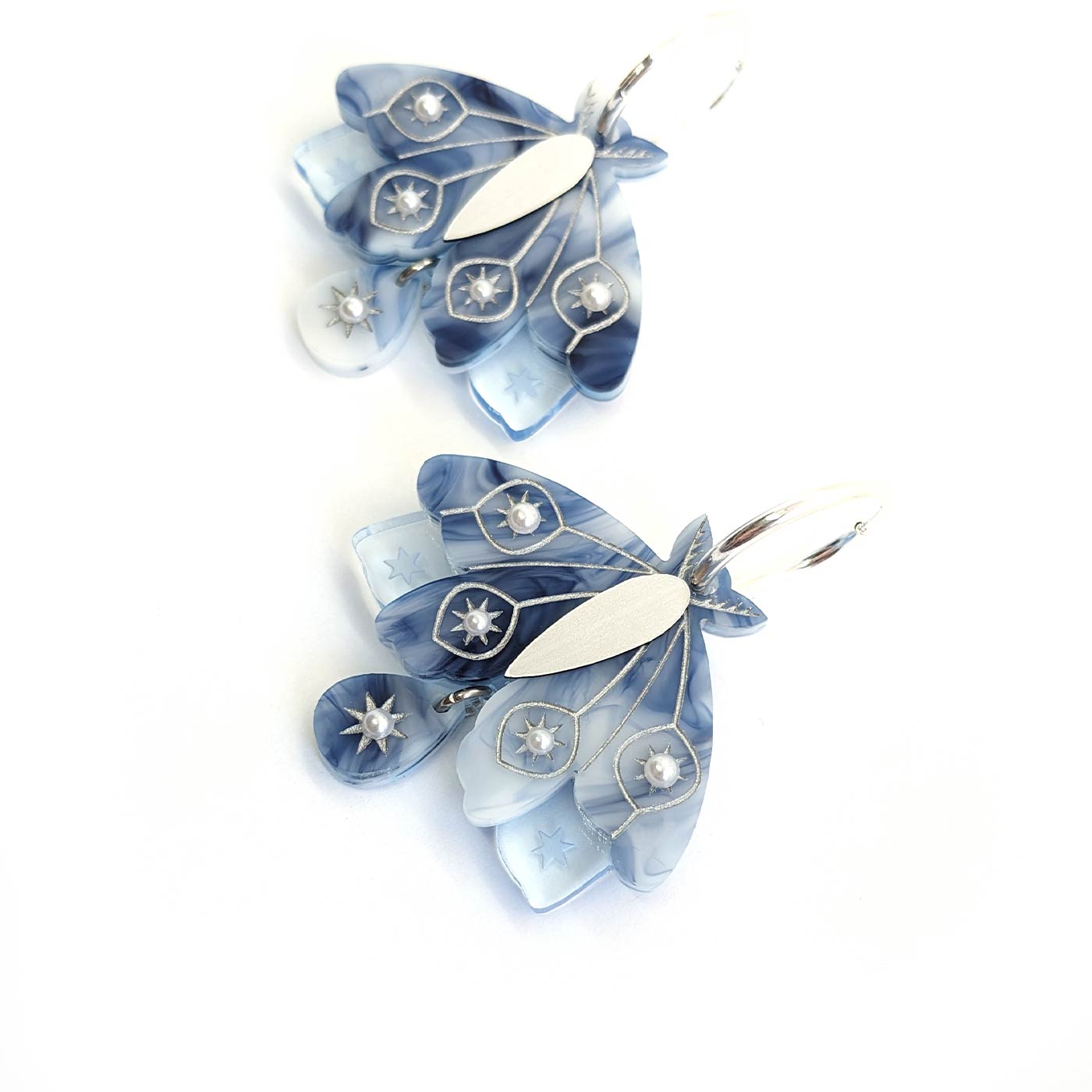 Ethereal Moth hoops - Marble Blue