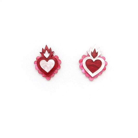 Red Burning heart studs