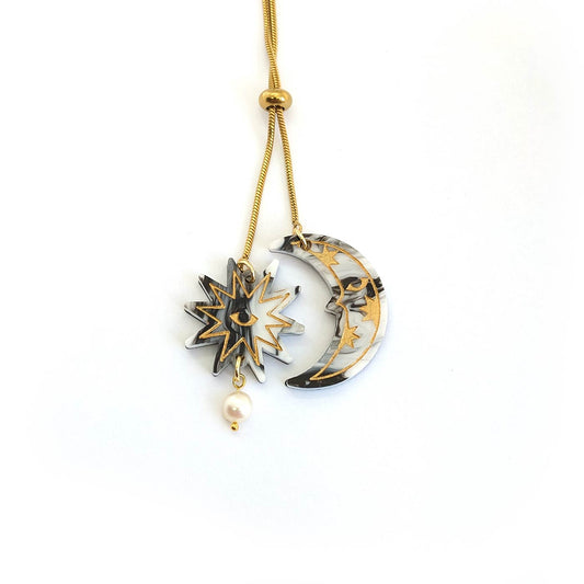 Stargazer & Moon Lariat Necklace - Reversible