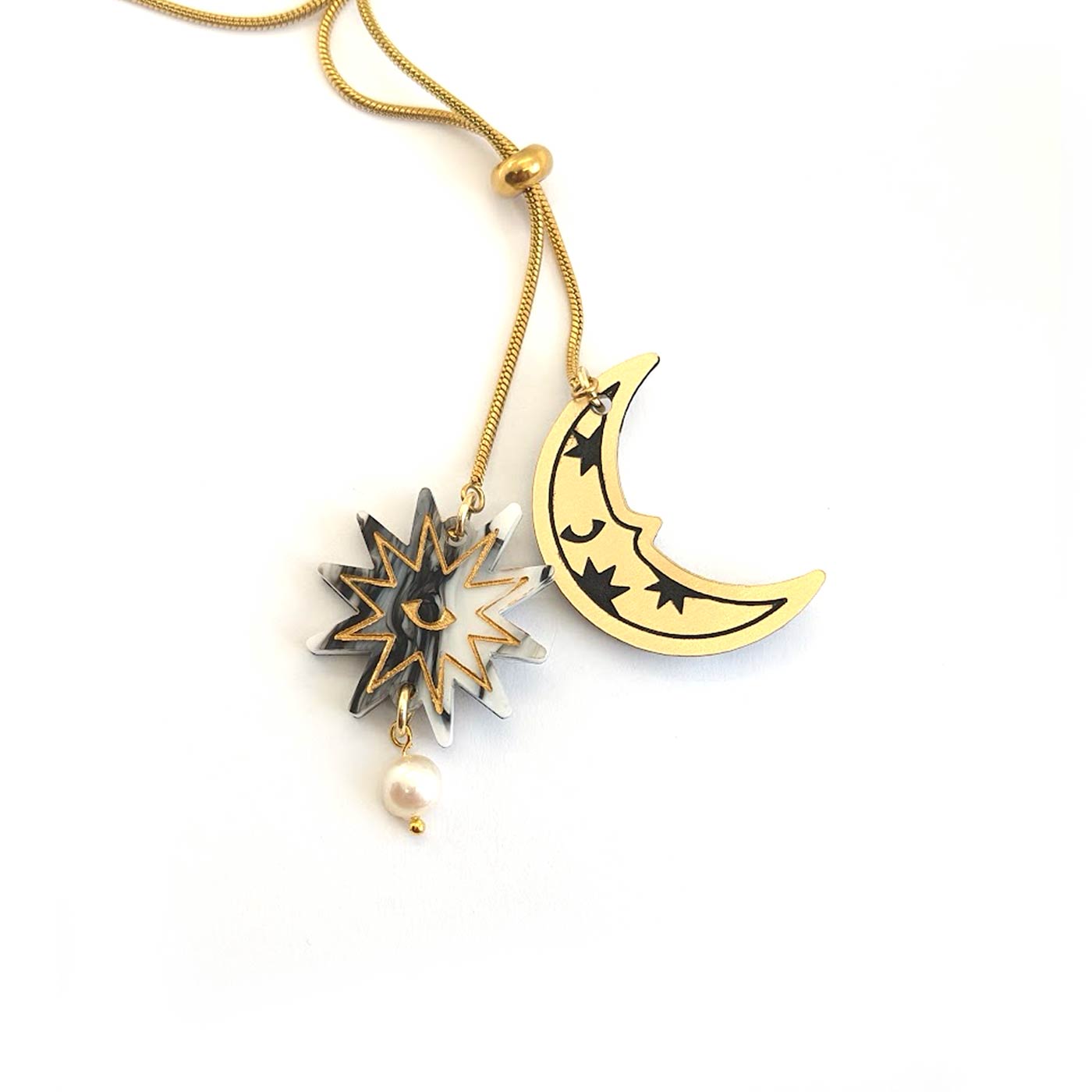 Stargazer & Moon Lariat Necklace - Reversible