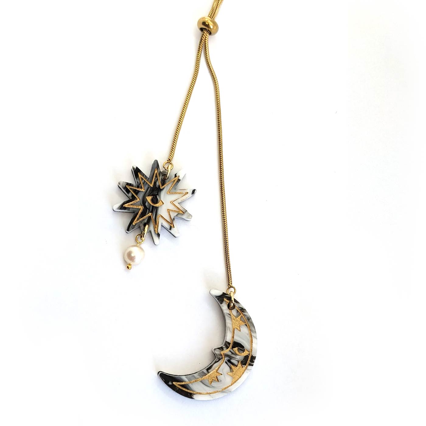 Stargazer & Moon Lariat Necklace - Reversible