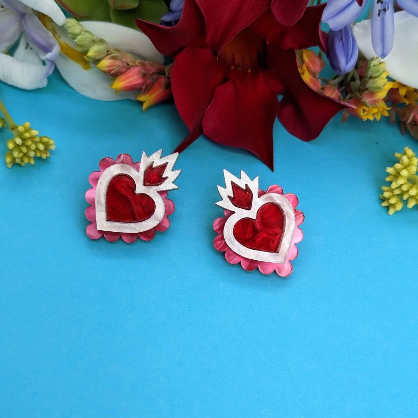 Red Burning heart studs