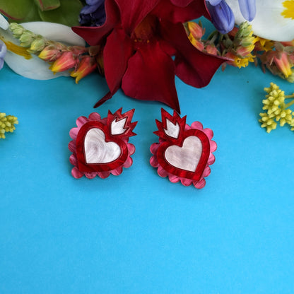 Red Burning heart studs