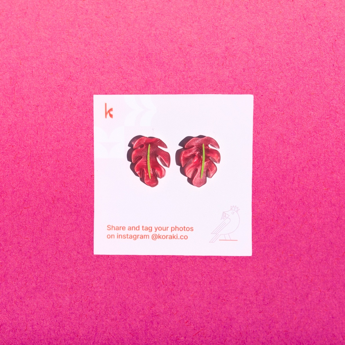 Mini Monstera Studs - Hot Pink
