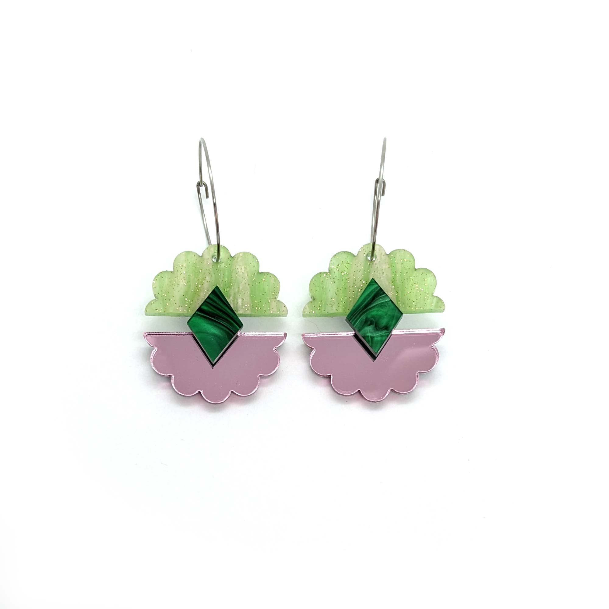 Colour block pink/green scallop hoops